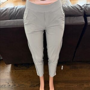 Athleta Black & White Pinstripe Cropped Ankle Pants